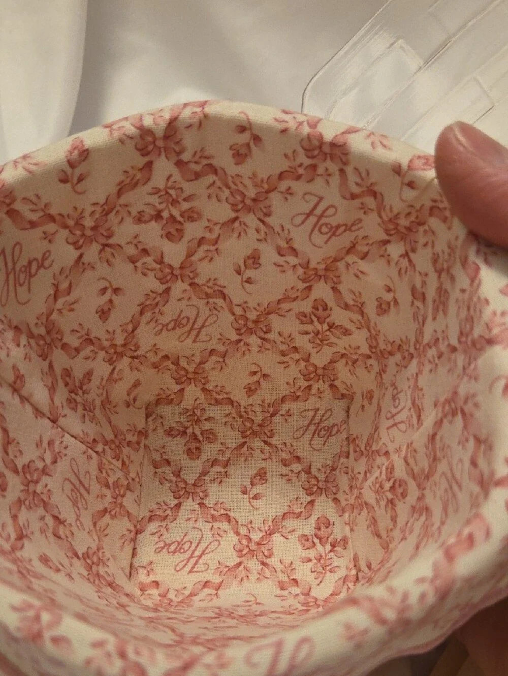 Pink Trim Woven Basket with 'Hope' Charm Longaberger
